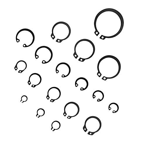 225Pcs 18 Sizes Alloy Steel Circlip Snap Ring External Retaining Clamps Ring Washer Assortment Kit 6-32mm(Black)