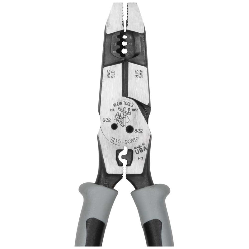Klein Tools J2159CRTP Side Cutting Pliers, Made in USA, 9-Inch Journeyman High Leverage Hybrid Pliers with Crimper, Fish Tape Puller and Wire Stripper Multitool Pliers