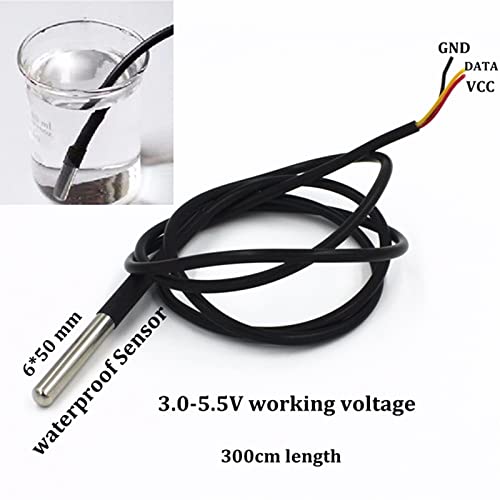 5PCS DS18B20 Temperature Sensor, Waterproof Temp Digital Thermal Stainless Steel Tube Probe 3M 118.1 inch for Raspberry pi, Arduino 3 Meters DS18B20 Temperature Sensor