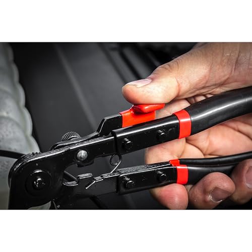 Powerbuilt Precision Adjustment Hose Clamp Pliers with Non-Slip Handle, 24" Flexible Cable & Ratcheting Lock Mechanism - Automotive Coolant & Radiator Hose Clamp Tool - 643091ECE
