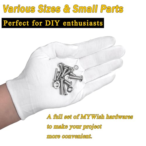 Mywish 380 Pcs M4 Screw Nuts and Bolts Assortment Kit, 304 Stainless Steel Button Head Socket Cap Metric Screws Bolts, Spring & Flat Lock Washers/Nuts/Hex Wrenches, M4*8/10/12/16/20/25/30 SIiver 380Pcs M4
