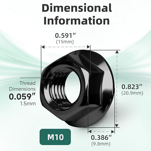 M10 Serrated Flange Nuts, 100Pcs M10-1.5 Grade 10.9 Carbon Steel Hex Lock Hardware Nuts Black Oxided for Industrial & Home Use Black (Carbon Steel) 100