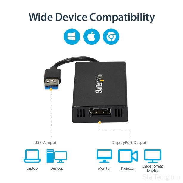 StarTech USB 3.0 to 4K DisplayPort External Multi Monitor Video Graphics Adapter - USB 3.0 Video Card - Ultra HD 4K (USB32DP4K) USB 3.0 to DP 4K (Mac & Win)