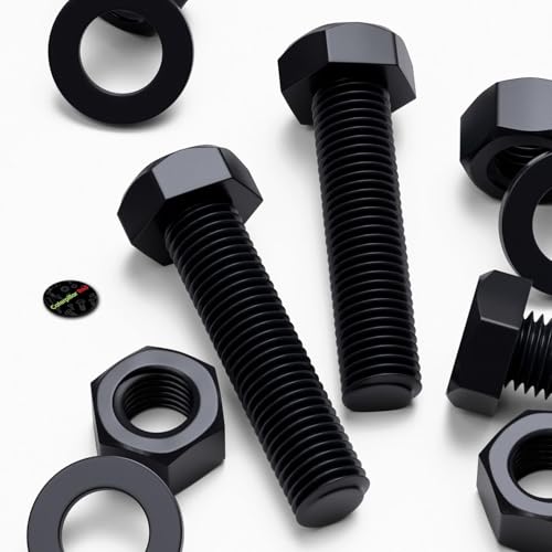 3X Black Nylon Hex Head Plastic Screws & Bolts M24 x 100mm, Nuts & Washers