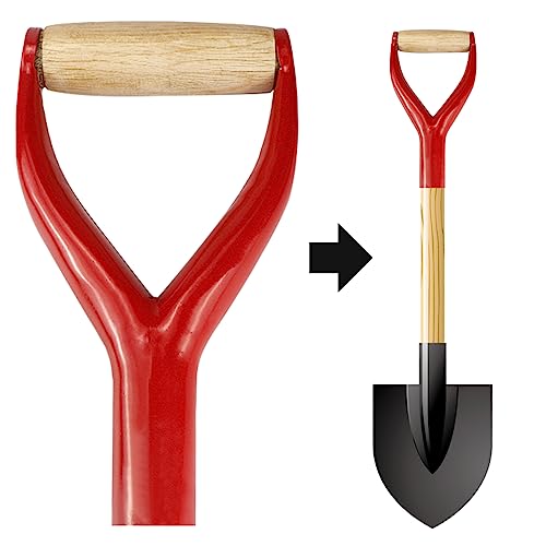 Shovel Y Grip Handle 3.1cm Inner Diameter Metal Shovel Replacement Handles Garden Accessories Handles with Wooden Grip for Digging Raking Tool （Red） Color 3
