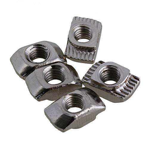 20 Series T Nuts Aluminum Slot Carbon Steel T Slot Nut Hammer Head Fastener Nut with M4 Thread European Standard Silver Pack of 50