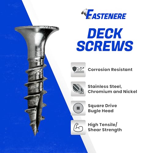 Fastenere Stainless Steel Deck Screws -316 Marine Grade #8 x 1-5/8" (100 Pack) Flat Head Square Drive Wood Cutting Point for Exterior, Wood, Decking, Cabinet, Fence, Trailer, Composite Type 17 Point 100 Pack #8 x 1-5/8"