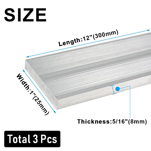 Feelers 6061 Aluminum Bar 5/16" Thickness x 1" Width x 12" Length Aluminum Solid Square Bar, 3 Pcs 5/16" THK - 3 Pcs 1"W x 12"L