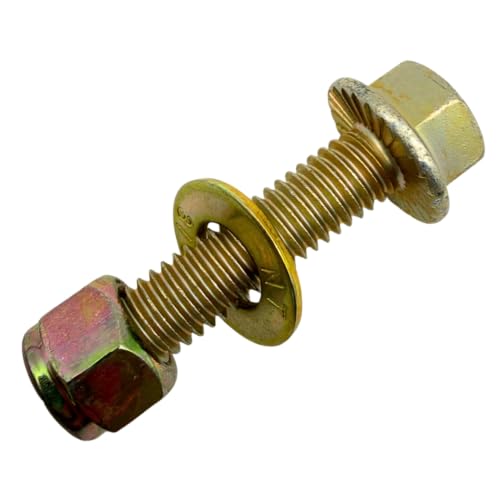 3/8"-16 x 1-1/2" Grade 8 Hex Serrated Flange Bolts Qty 10 with Washers and Nylon Lock Nuts | SAE J429 High-Strength Coarse Thread Fasteners for OEM, MRO & Industrial Use 1.50" Yellow Zinc Plated Bolts, Washers, Nuts