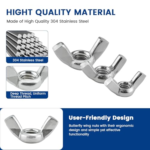 3 Sizes Wing Nuts Assorted Kit, 1/4"-20, 5/16"-18, 3/8"-16 Stainless Steel Butterfly Nut, Hand Twist Tighten Ear Wingnuts for Machinery Electronic Equipment DIY, Silver (30 Pcs) (Pack of 2) 3 Sizes -30pcs (Pack of 2)