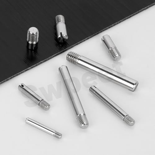 Swpeet 40Pcs 6 Sizes M6×12/14/16/20/25/30/35/40mm Slotted Cylindrical Pin Dowel Kit, 304 Stainless Steel Dowel External Thread Locating Pin, Parallel Pin Shelf Support Peg for Furniture Machinery