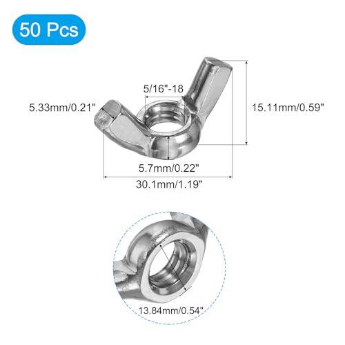 uxcell 5/16"-18 Wing Nut 50Pcs 304 Stainless Steel Square Wing Nuts 50