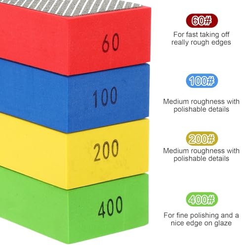 12pcs Diamond Sanding Pads- Versatile Mesh Sanding Blocks 60/100/200/400 Grit for Wood, Glass, Edge Finishing and Ceramic Tile Tools