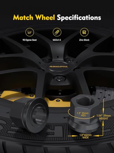 MIKKUPPA M22x1.5 Flanged Wheel Lug Nuts, Black 6PCS 33m Hex