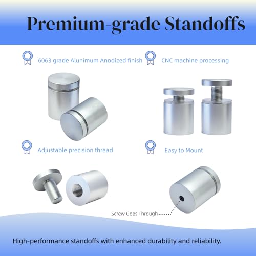 Pack of 4, Aluminum Standoff Screws, Wall Sign Standoff Mounting Hardware Advertising Glass Standoff for Acrylic Picture Frame (Polished Chrome Electroplated, 1" x 1") 1" x 1" Polished Chrome Electroplated
