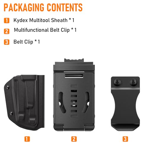 Kydex Multitool Sheath for Leatherman Wingman & Sidekick, 2 Belt Clips