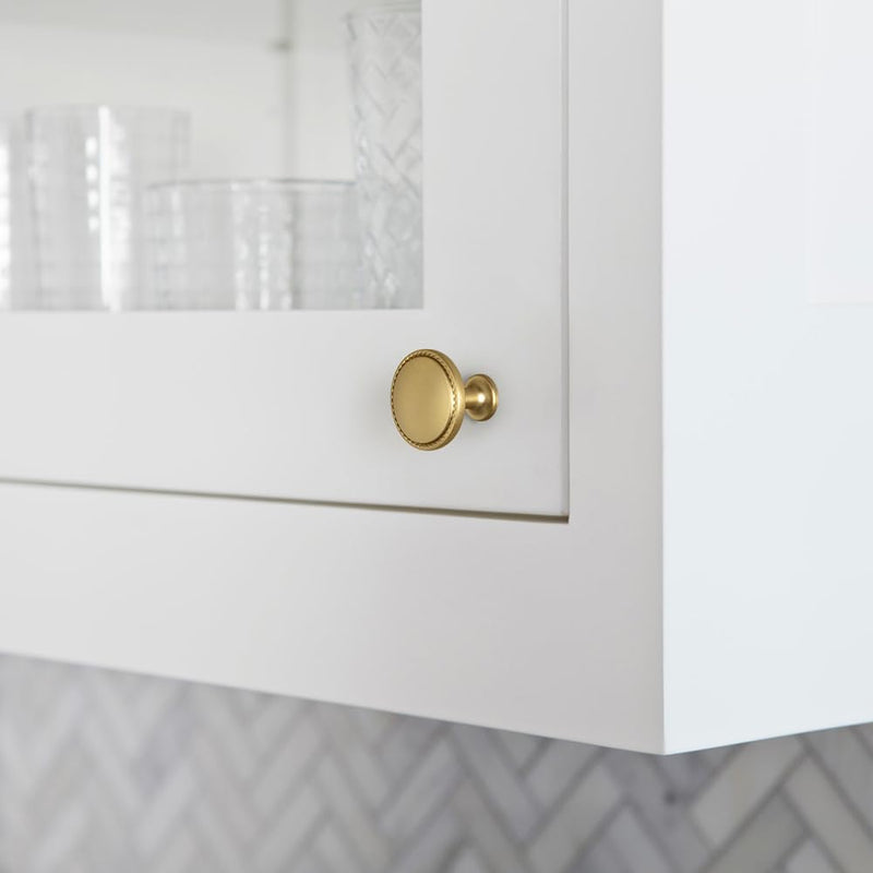 Goo-Ki 6 Pack Champagne Bronze Cabinet Knobs – Modern Round Drawer Pulls with Decorative Beaded Edge, Classic Luxurious Furniture Handle for Kitchen & Home