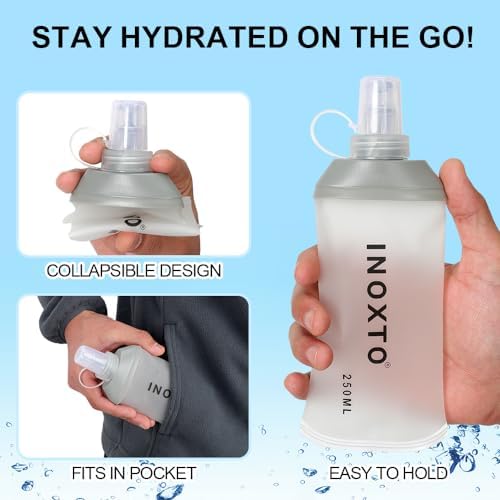 INOXTO Running Hydration Vest ,Lightweight Insulated Pack with 250ml Soft Flask Daypack for Hiking Trail Running Cycling Race Marathon for Women Men Black white standard