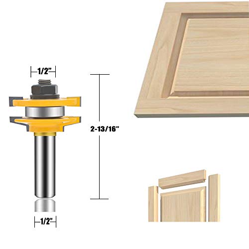 LEATBUY 1/2 Inch Shank 3 PCS Router Bit Set, Rail Stile Carbide Woodworking Tool Door Cabinet Shelf Drawer Cutter CNC Table Wood Tongue Groove Mill Panel Tool(1/2 Double) 1/2 Double