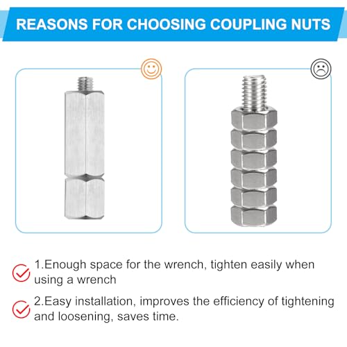 PATIKIL 3/8"-16 UNC 304 Stainless Steel Hex Coupling Nuts, 10Pcs 2" Length Fully Threaded Rod Coupling Nut Studding Connector Fasteners, Silver Tone 3/8"-16 x 2" 10