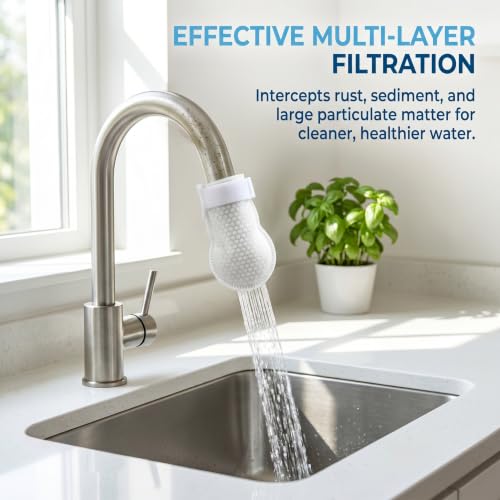 200PCS High Density Faucet Filter Cotton Bag, Universal Anti‑Splash Tap Water Filter Bag with Sediment Barrier, Fine Fiber Mesh Purifier for Kitchen Bathroom Sink Faucets 200PCS