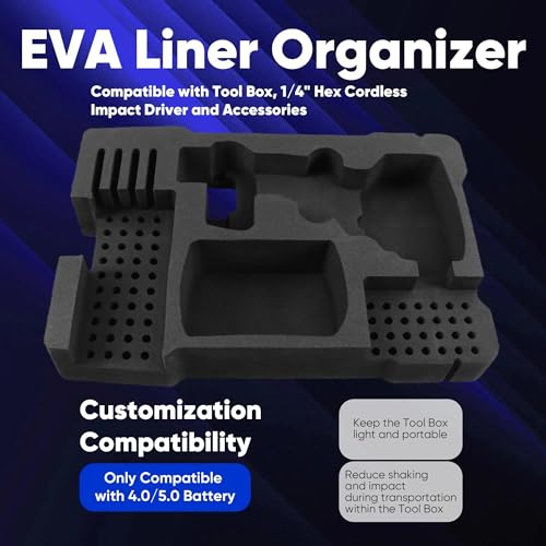 EVA Liner Organizer Compatible with 8435 Series Tool Box, Precision-Cut Insert Fit for 2953 Series Tools 1/4" Hex Impact Driver and Accessories, Only Compatible with 4.0/5.0 Battery Black Compatible with Hex Impact Driver