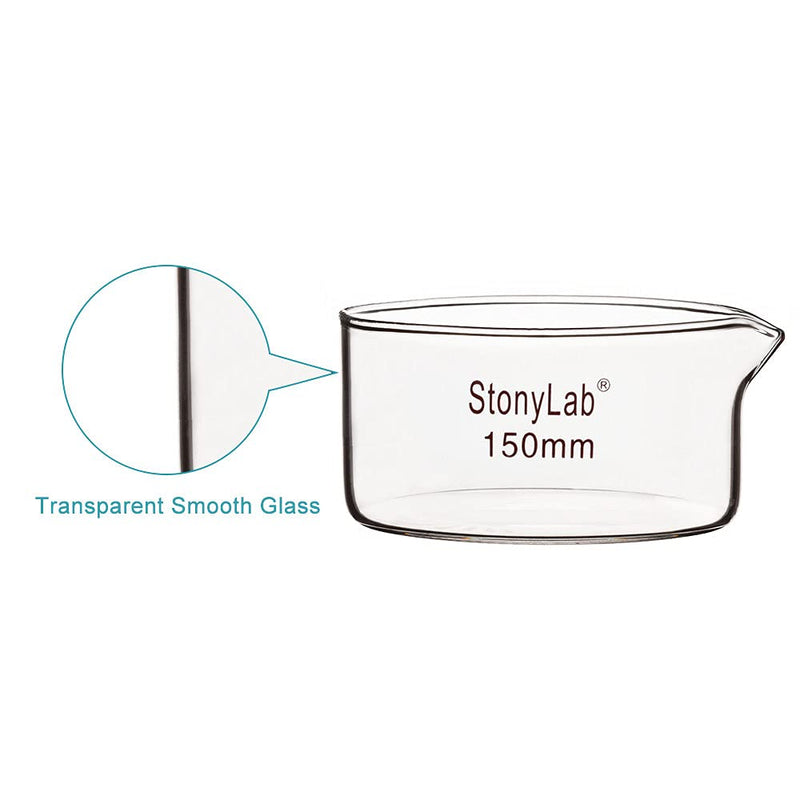 stonylab Crystallizing Dish with Spout and Heavy-Duty Rim, Borosilicate Glass Reusable Crystallizing Dishes for Crystallization and Evaporation, 1 Liter Capacity OD 150mm O.D. 150 mm