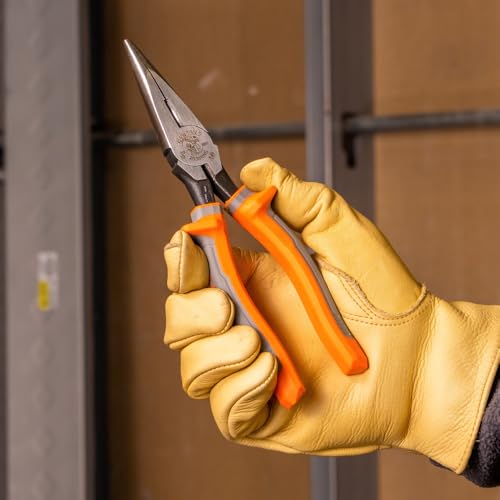 Klein Tools 2038RINS Pliers, Made in USA, Electrician's Insulated Long Nose Side-Cutting Pliers, 1000V Rated, Induction Hardened Knives, 8-Inch