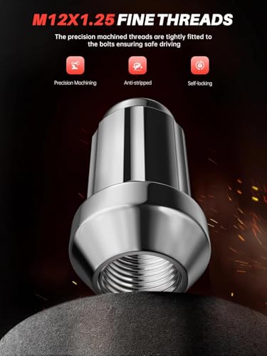 Sposuit 24 Pcs M12x1.25 Chrome Spline Lug Nuts, 19mm Hex, for Nissan