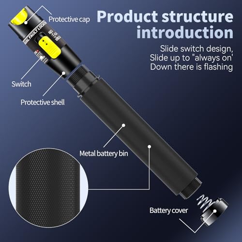 Visual Fault Locator 100KM - VFL Fiber Optic Tester Kit Include Single Mode 9/125um FC Male to LC Female Adapter, Fiber Optic Lights for Network Cable (Battery not Included) 100km-Battery Not Included