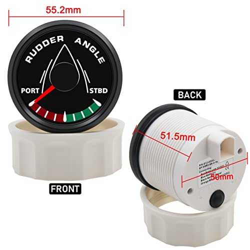 KAOLALI 52mm Rudder Angle Indicator Waterproof Gauge Meter 0-190 ohm with Mating Angle Sensor for Boat Yacht 52mm 9-32V Backlight（Black） Black + Angle Sensor