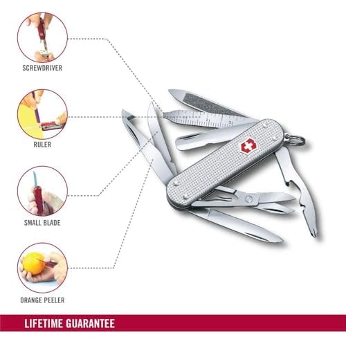 Victorinox Mini Champ Alox Swiss Army Knife,15 Functions, Silver | Orange Peeler | Cuticle Pusher | swiss army knife | small swiss army knife | medium pocket knife for men | everyday carry