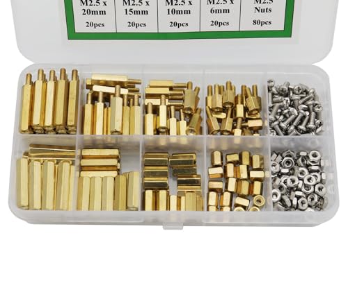 320Pcs M2.5 Male Female Brass Spacer Standoff Screw 6mm 10mm 15mm 20mm Nut Assortment Kit Brass M2.5