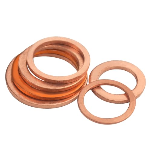 TOVOT 150PCS Copper Washers Assortment Set 8 Sizes Crush Washers Flat Washer Kit (M5/6/8/10/12/14/16/18/20)