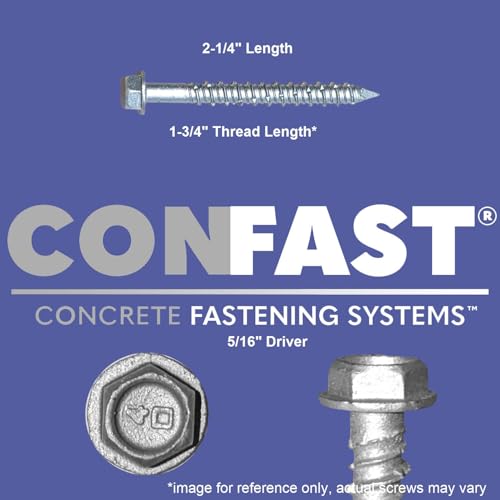CONFAST 1/4" x 2-1/4" Concrete Screws 410 Stainless Steel Hex with Concrete Drill Bit for Anchoring to Masonry, Block or Brick (50 per Box) 1/4" x 2-1/4"