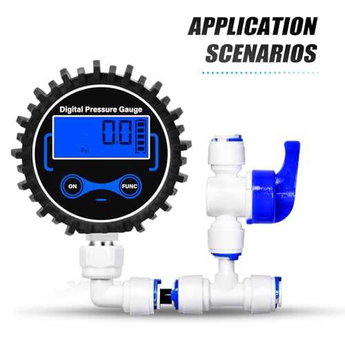 MEANLIN MEASURE 0-300PSI Digital Pressure Gauge with Rubber Cover, Lower Mount, Accuracy 1%, Resolution 0.1psi, with 1/8" x 1/4" and 1/8" x 3/8" NPT Hex Bushing 0 - 300 PSI Lower Mount (1/8 NPT)