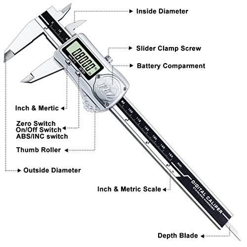 Kynup Digital Caliper, 6 Inch IP67 Waterproof Caliper Measuring Tool Silver