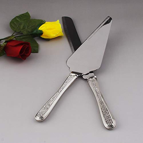 Dianna Cake Knife and Server Set - Silver Wedding Cake Knife and Server Set Featuring 100+ Crystals Embedded on the Handles | Use for Weddings, Anniversaries or Birthdays