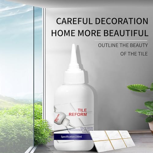 Tile Grout Repair Kit, White Grout Filler Rstore & Renew Tile Joints Line, Tile Renovation Spot Repairs Made Easy for wall Floor Tiles, countertops, Sinks, Toilets, bathtubs - White, 5.07fl.oz/150ml