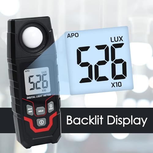 Light Meter Digital Illuminance Meter, Lux/Foot Candles Meter, Range up to 200,000 Lux Handheld Photometer with 4 Digit LCD Display Backlit Light Meter Photography Luxmeter for LED Plants