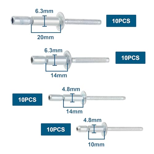 40PCS Internal Lock Dome Head Structural Rivets Grip Range of 1.5mm-16.0mm Rivet Fastener Bolt for Aviation Automobiles Construction Silver