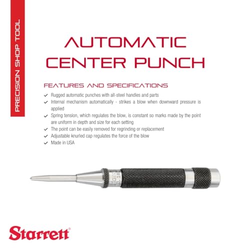Starrett Automatic Center Punch, 100mm (4") Length, 11mm (7/16") Diameter 100mm x 11mm
