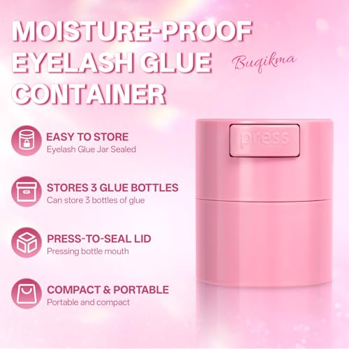 Buqikma Lash Eyelash Glue Holder Storage Container Air Tight, Pink