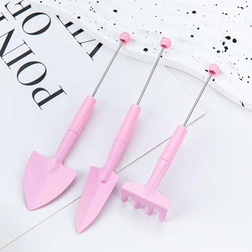 24 Packs Beadable Mini Gardening Tools, Portable Metal Blank Bar Garden Hand Tools Set for DIY, Miniature Gardening Rake Trowel Shovel Herbs Planting (8 Colors) 8 Colors