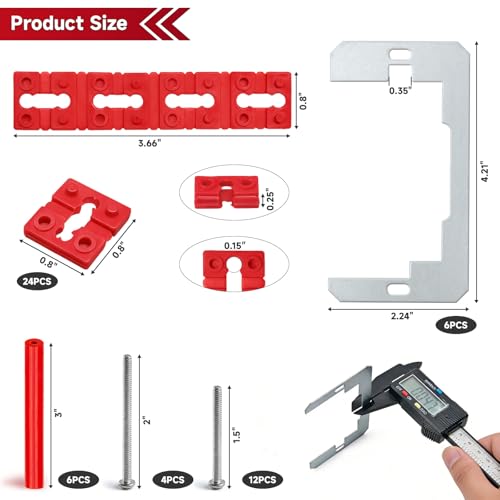 52PCS Outlet Spacer Kit -24 Stackable Spacers - 6 Metal Shims - 6 Cut-to-Size Tubes -16 Long Screws - Perfect Receptacle Shims for Fixing Loose -Sunken or Misaligned Electrical Outlets & Wall Switches Fiery Red