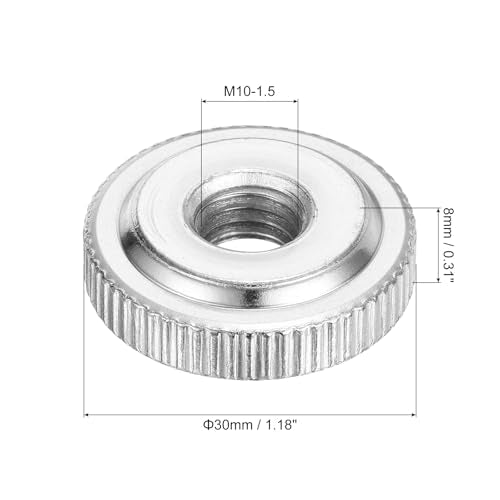 uxcell 20Pcs M10 Knurled Thumb Nuts, Carbon Steel Round Knurled Flat Head Through Hole Handle Nut, Lock Adjusting Nuts, Thin Type, Nickel Plated, Silver 20