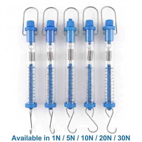 QWORK Tubular Spring Scale Set – 1N to 30N Range, Gram & Newton Dual Scale for Physics Lab, Classroom & Test Use, 1N, 5N, 10N, 20N, and 30N 1N, 5N, 10N, 20N, 30N 5 Pcs