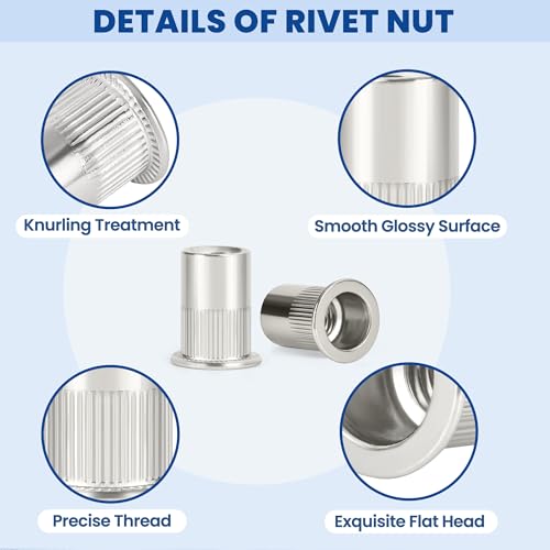 230Pcs Rivet Nut Assortment Kit,Stainless Steel Rivet Nuts M3M4M5M6M8M10 Metric Kit-230pcs
