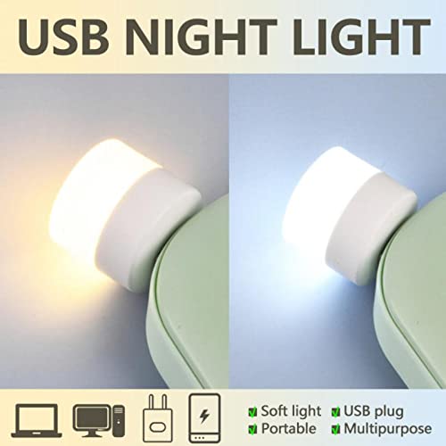 LinwnilUSB Plug Lamp Computer Mobile Power Charging USB Small Book Lamps LED Eye Protection Reading Light Small Round Light Night Light(4White Light + 4 Warm Light)