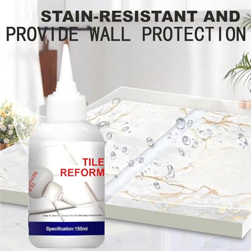 Tile Grout Repair Kit, White Grout Filler Rstore & Renew Tile Joints Line, Tile Renovation Spot Repairs Made Easy for wall Floor Tiles, countertops, Sinks, Toilets, bathtubs - White, 5.07fl.oz/150ml